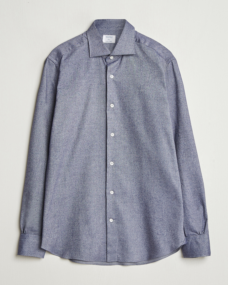Mies | Kauluspaidat | Mazzarelli | Soft Flannel Cut Away Shirt Dark Blue