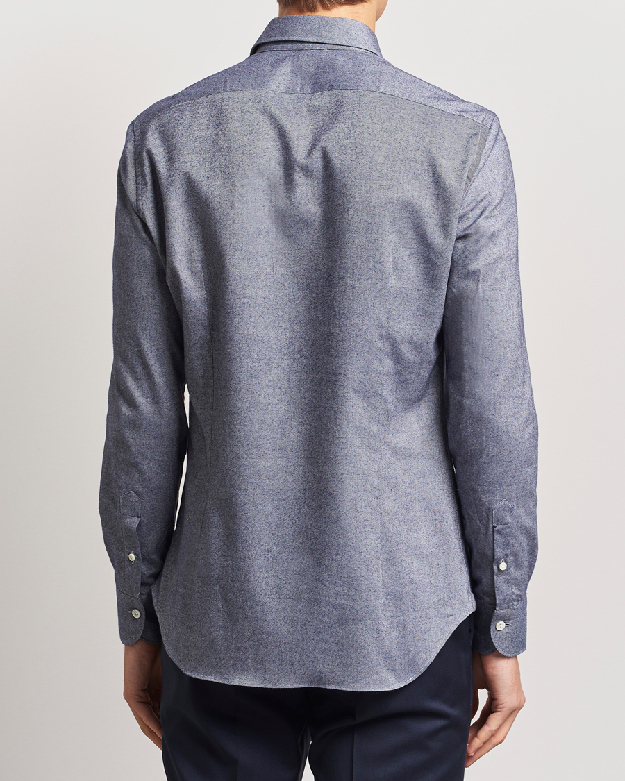Mies | Kauluspaidat | Mazzarelli | Soft Flannel Cut Away Shirt Dark Blue