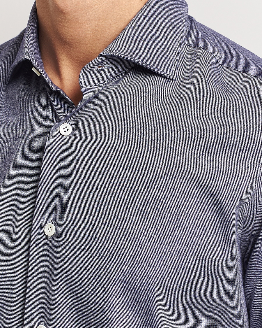 Mies | Kauluspaidat | Mazzarelli | Soft Flannel Cut Away Shirt Dark Blue