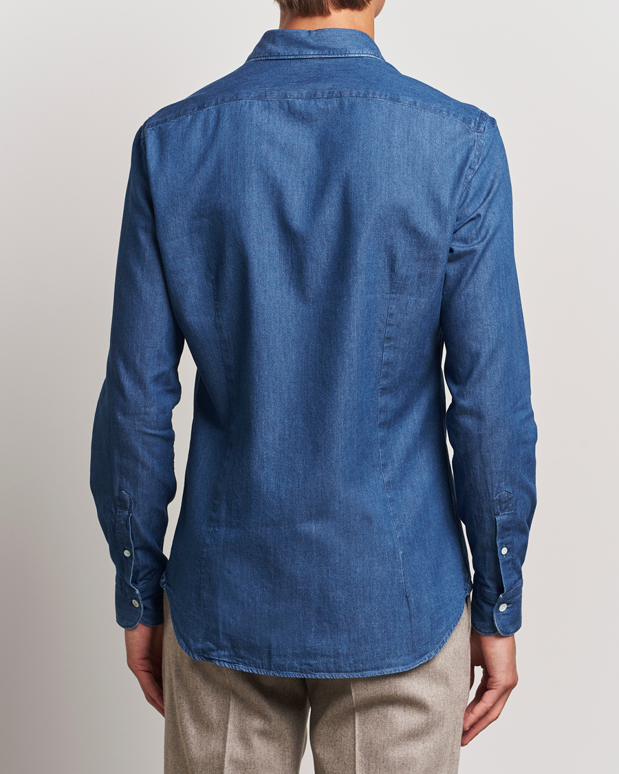 Mies | Kauluspaidat | Mazzarelli | Soft Cotton Denim Shirt Stone Wash