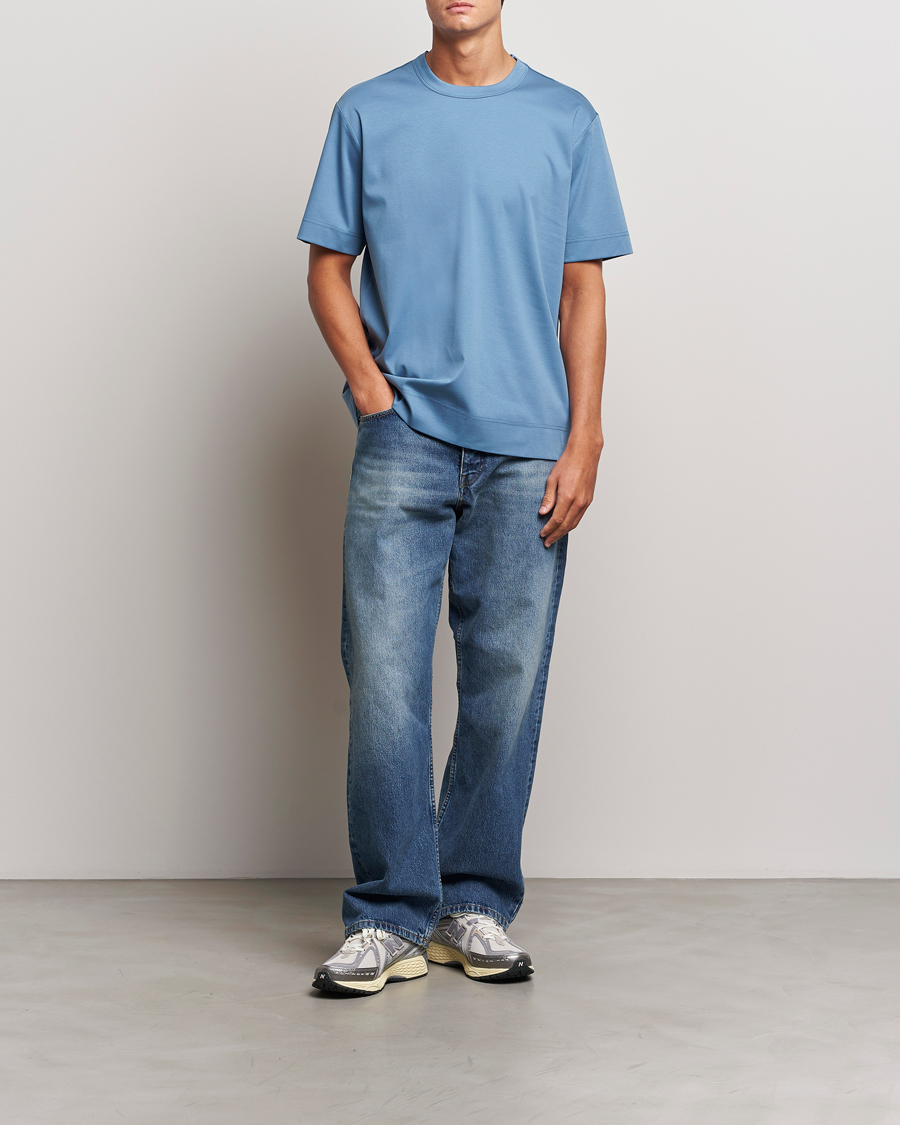 Mies | T-paidat | NN07 | Pedro Mercerized Crew Neck T-Shirt Blue Jasper