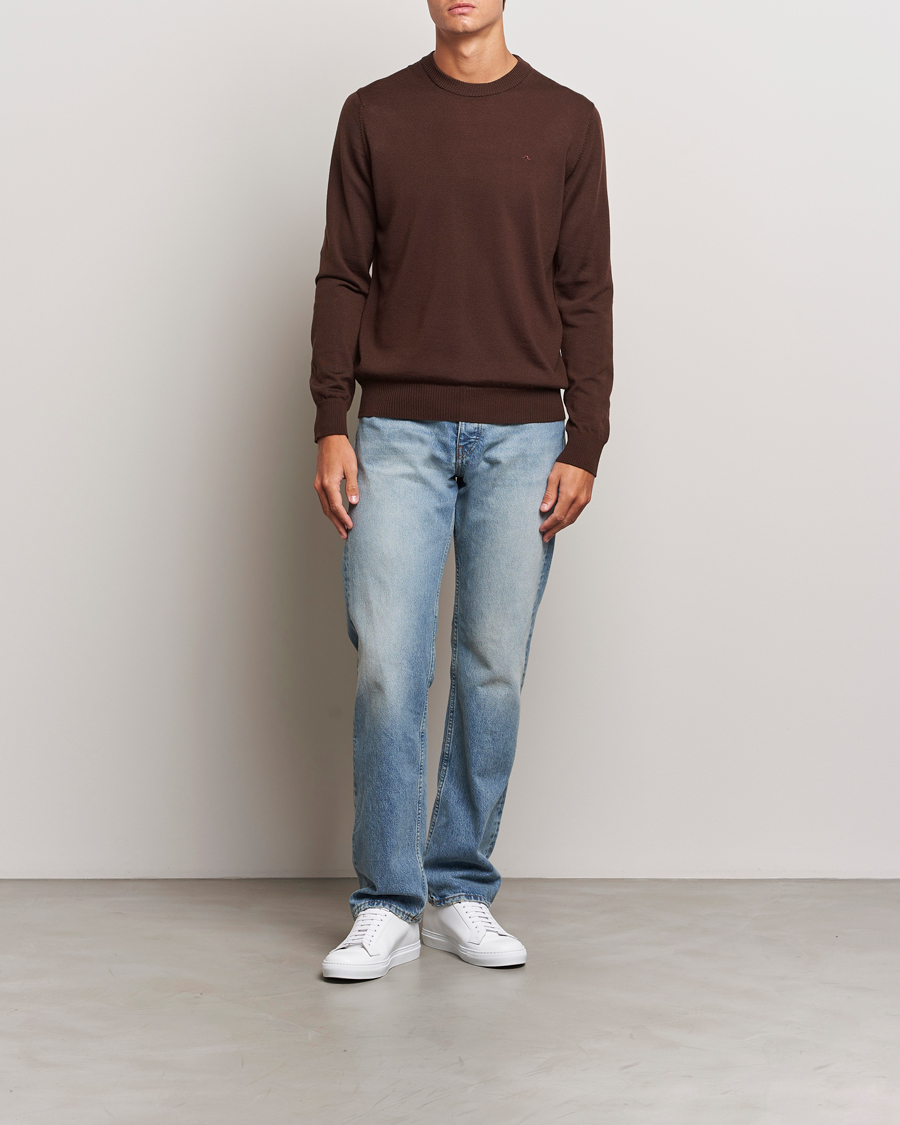 Mies | Puserot | J.Lindeberg | Keane Merino Crew Neck Sweater Bitter Chocolate