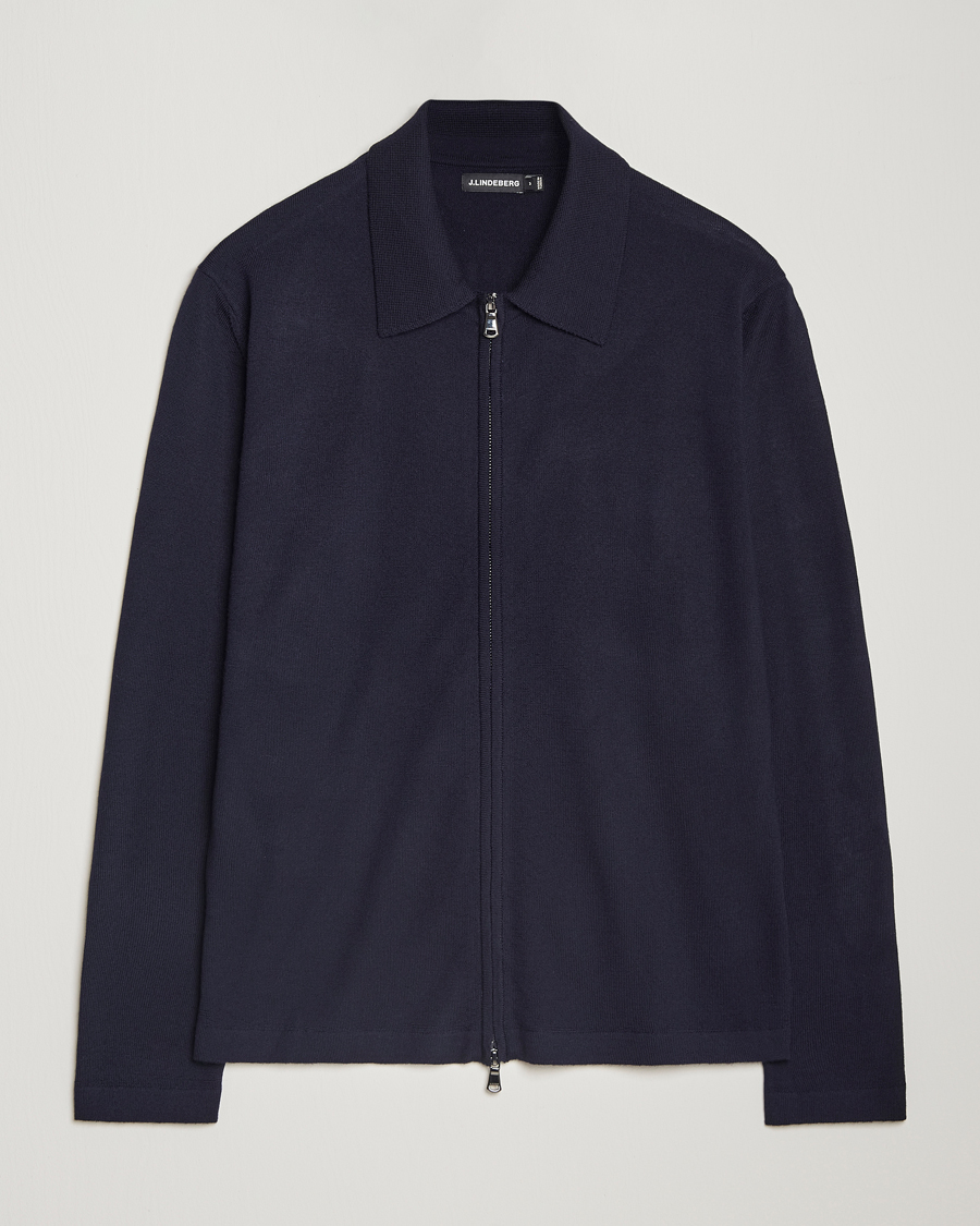 Mies | Puserot | J.Lindeberg | Kaleb Merino Zip Cardigan Navy