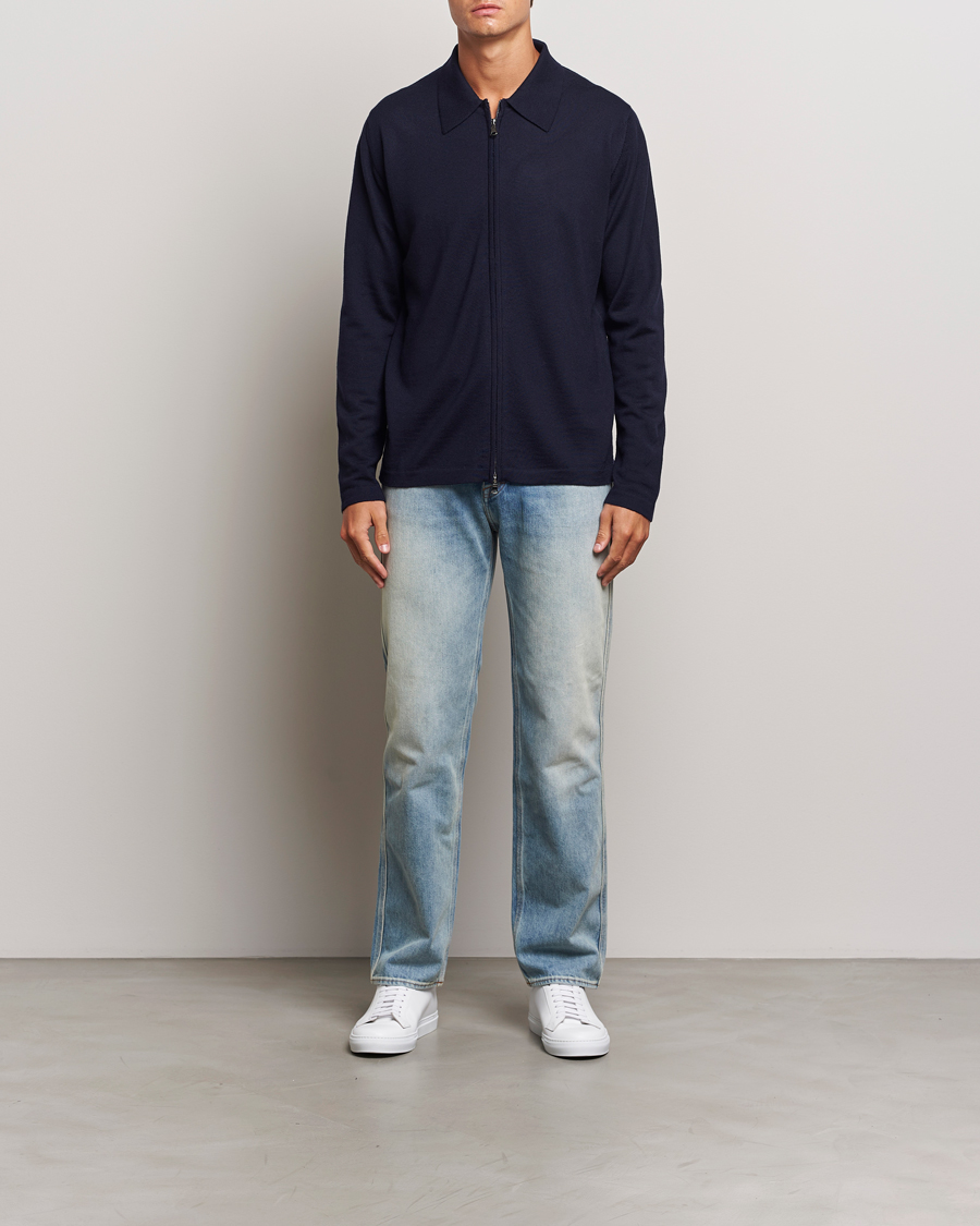Mies | Puserot | J.Lindeberg | Kaleb Merino Zip Cardigan Navy