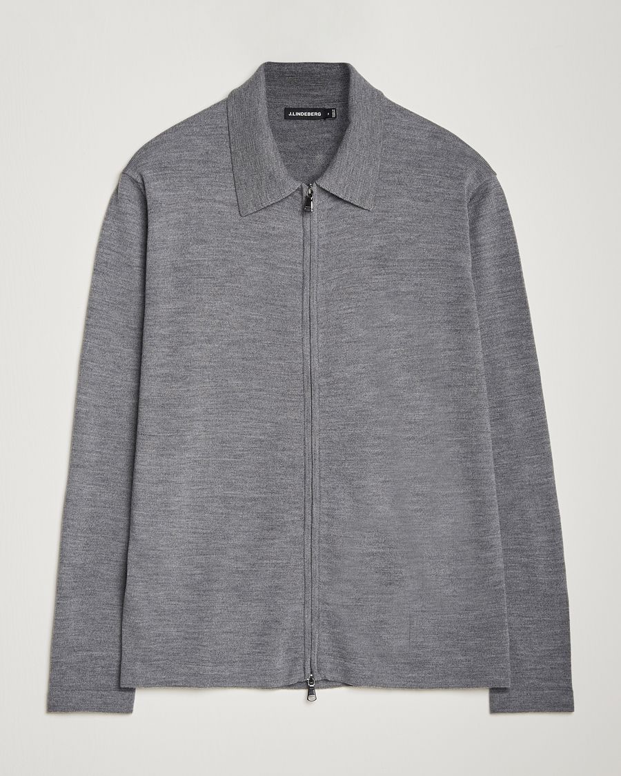 Mies | Puserot | J.Lindeberg | Kaleb Merino Zip Cardigan Mid Grey Melange