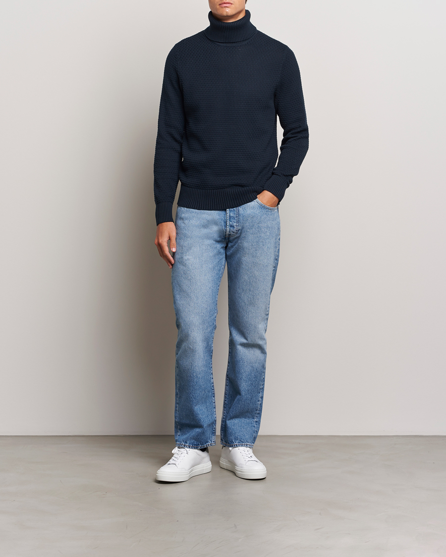 Mies | Puserot | J.Lindeberg | Olivero Structure Cotton Turtleneck Navy