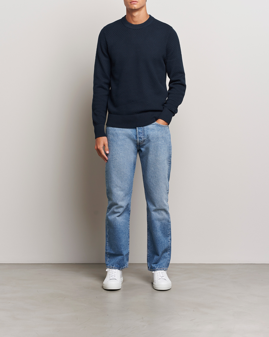 Mies | Puserot | J.Lindeberg | Oliver Structure Cotton Sweater Navy