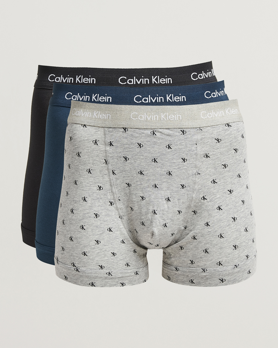 Mies | Alusvaatteet | Calvin Klein | Cotton Stretch 3-Pack Trunk Black/Grey/Blue