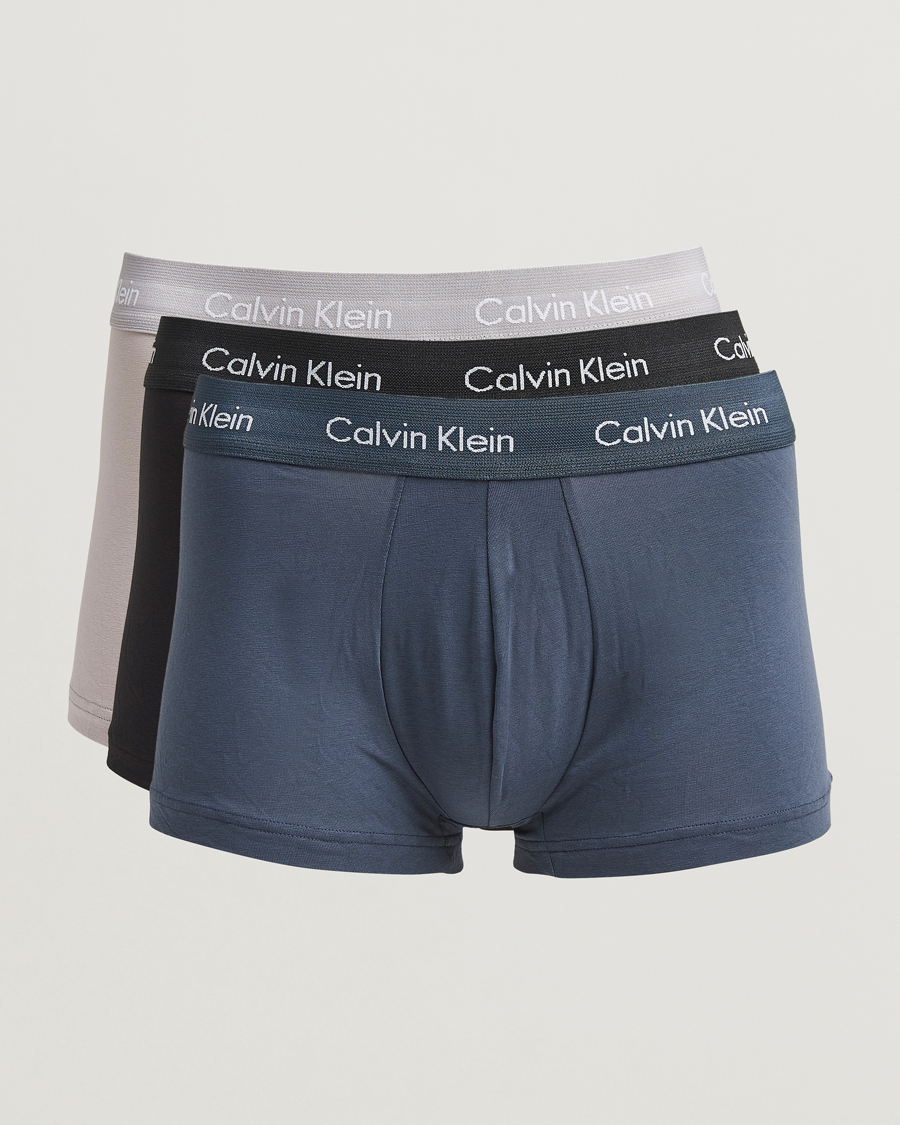 Mies | Alusvaatteet | Calvin Klein | Cotton Stretch 3-Pack Low Rise Trunk Black/Blue/Grey