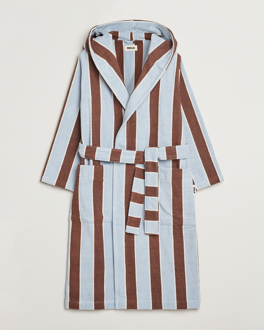 Mies | Yöpuvut ja kylpytakit | Tekla | Organic Terry Hooded Bathrobe Cocoa Stripes