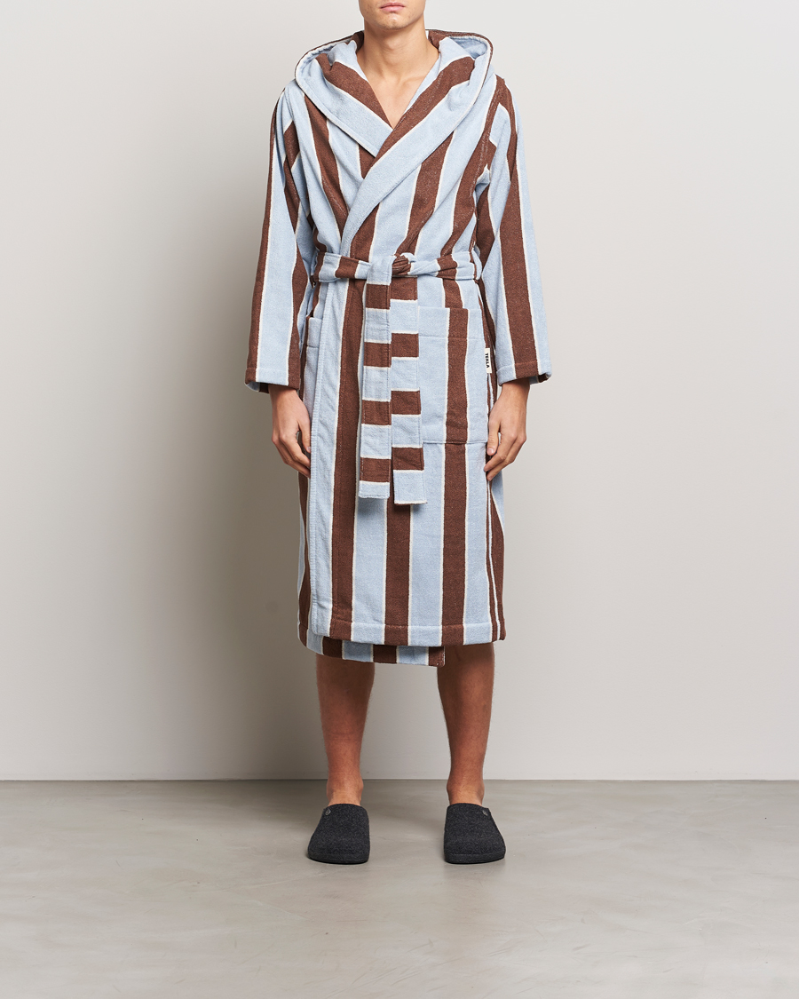 Mies | Yöpuvut ja kylpytakit | Tekla | Organic Terry Hooded Bathrobe Cocoa Stripes