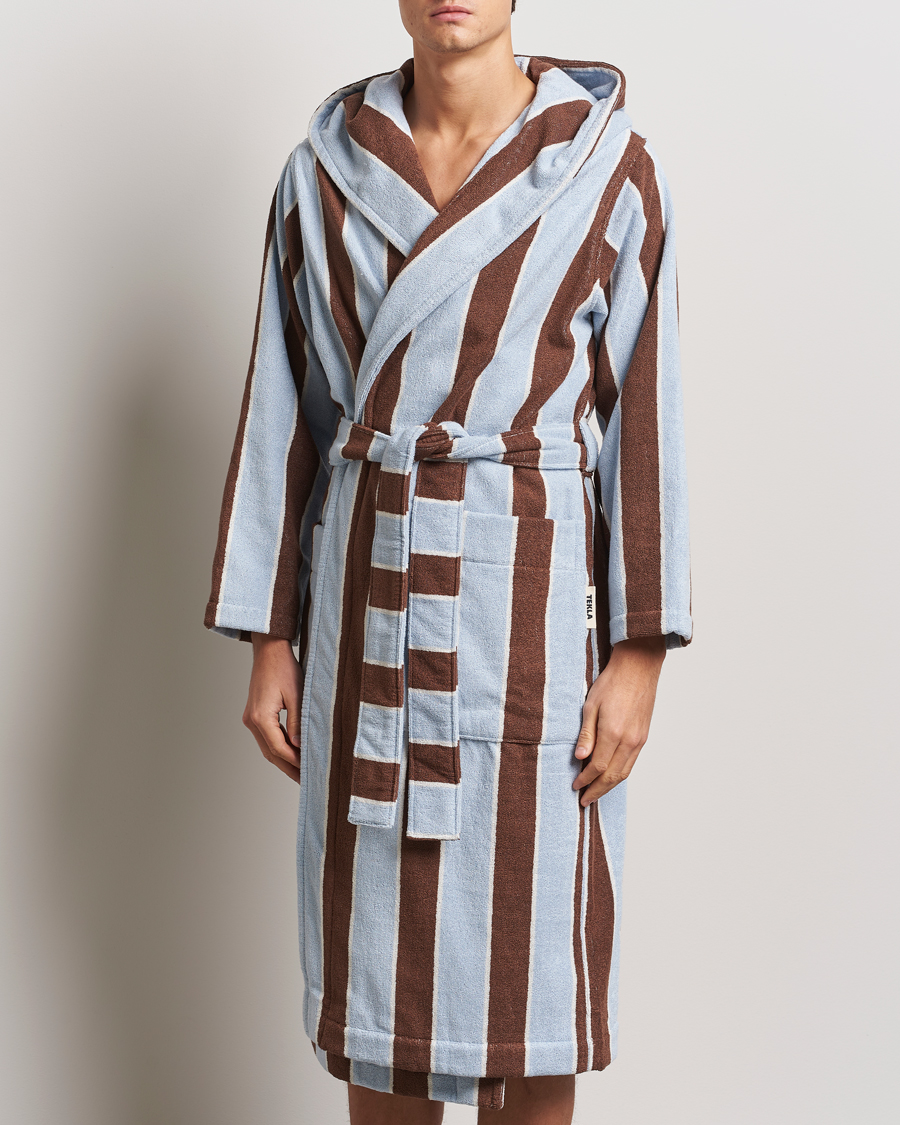 Mies | Yöpuvut ja kylpytakit | Tekla | Organic Terry Hooded Bathrobe Cocoa Stripes