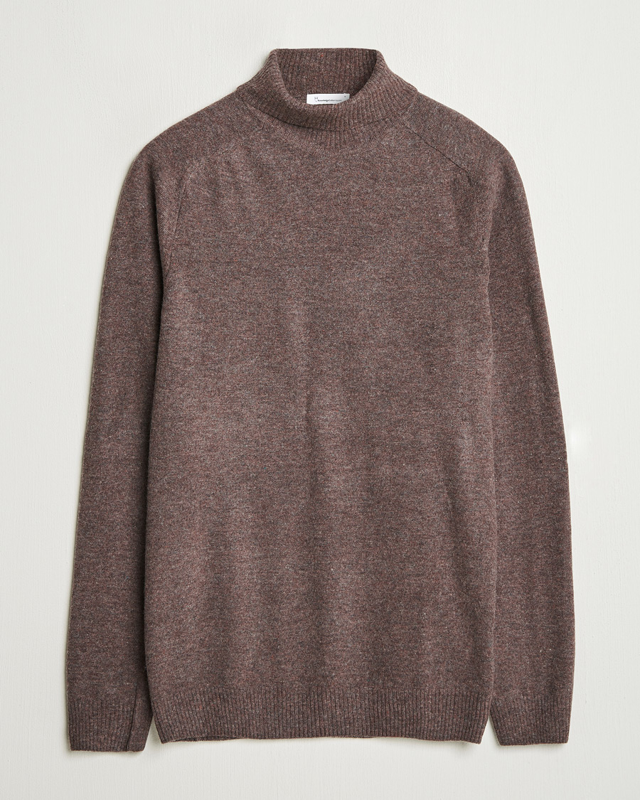 Mies | Puserot | KnowledgeCotton Apparel | Lambswool Rollneck Brown