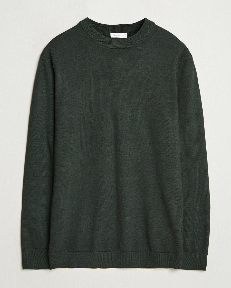 Mies | Puserot | KnowledgeCotton Apparel | Regular Merino Knit Crew Neck Green