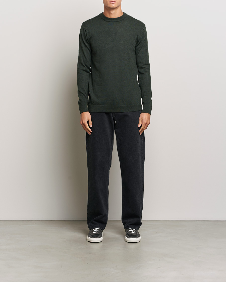 Mies | Puserot | KnowledgeCotton Apparel | Regular Merino Knit Crew Neck Green