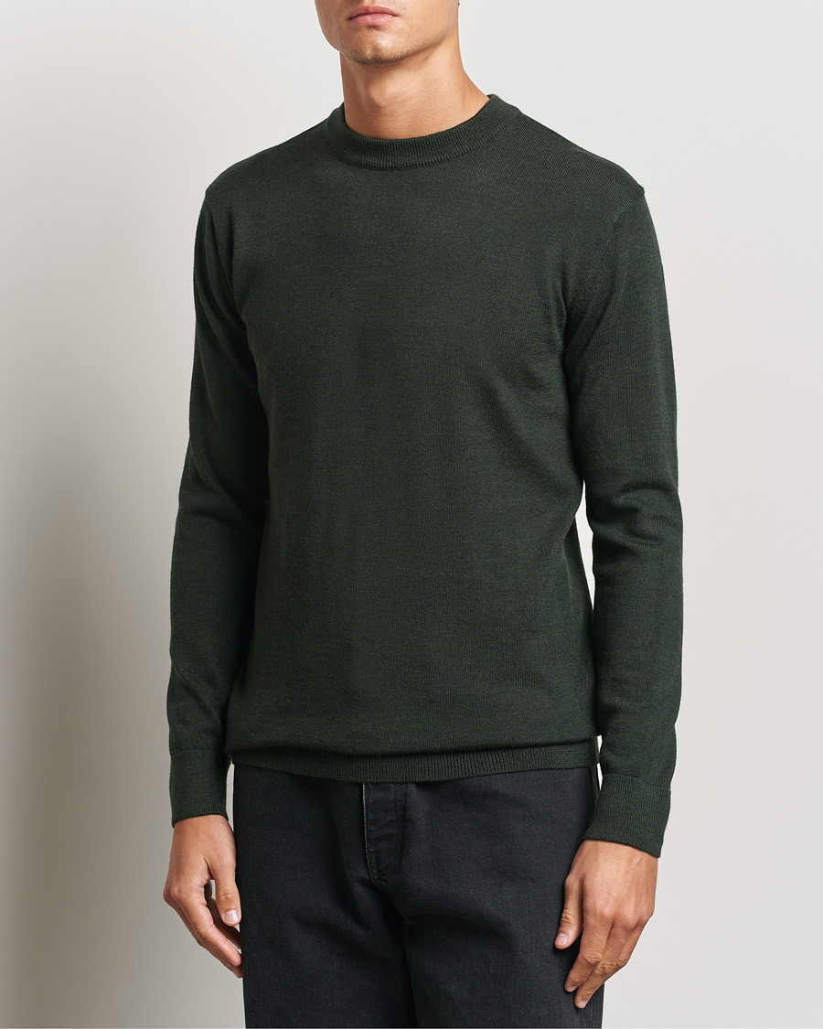 Mies | Puserot | KnowledgeCotton Apparel | Regular Merino Knit Crew Neck Green