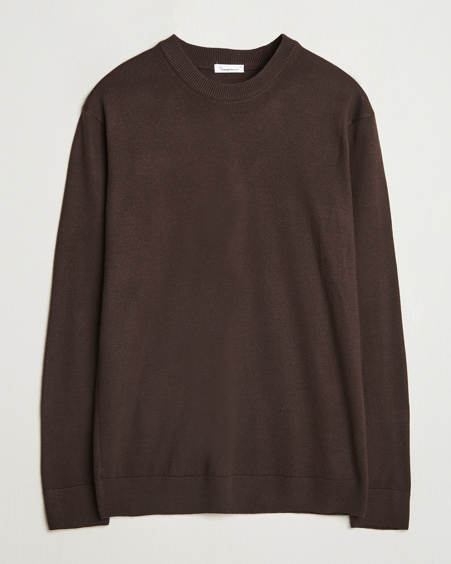 Mies | Puserot | KnowledgeCotton Apparel | Regular Merino Knit Crew Neck Brown