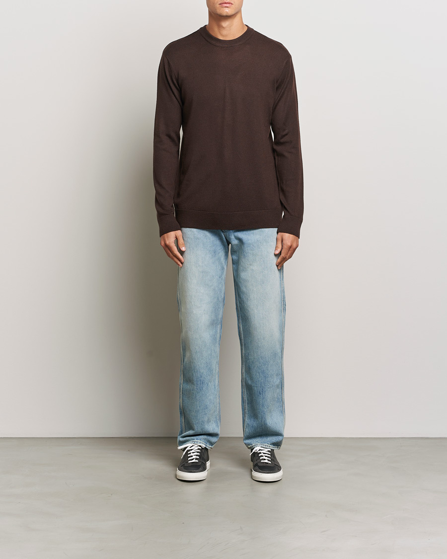Mies | Puserot | KnowledgeCotton Apparel | Regular Merino Knit Crew Neck Brown