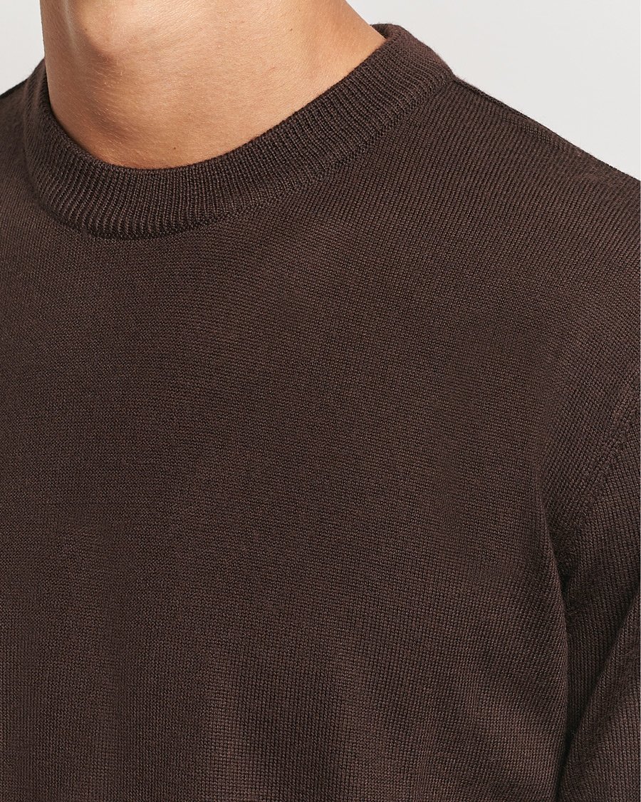 Mies | Puserot | KnowledgeCotton Apparel | Regular Merino Knit Crew Neck Brown