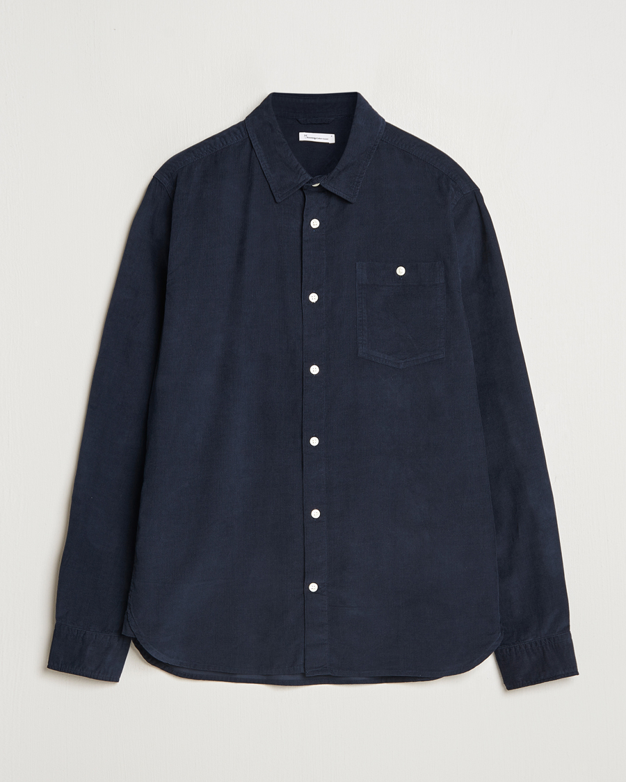 Mies | Kauluspaidat | KnowledgeCotton Apparel | Regular Fit Corduroy Shirt Navy
