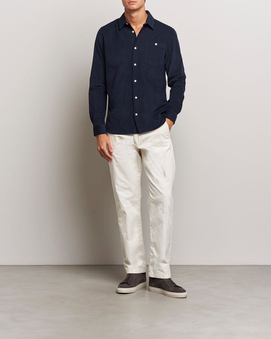 Mies | Kauluspaidat | KnowledgeCotton Apparel | Regular Fit Corduroy Shirt Navy