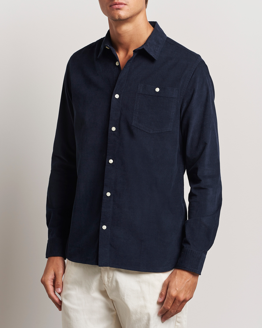 Mies | Kauluspaidat | KnowledgeCotton Apparel | Regular Fit Corduroy Shirt Navy