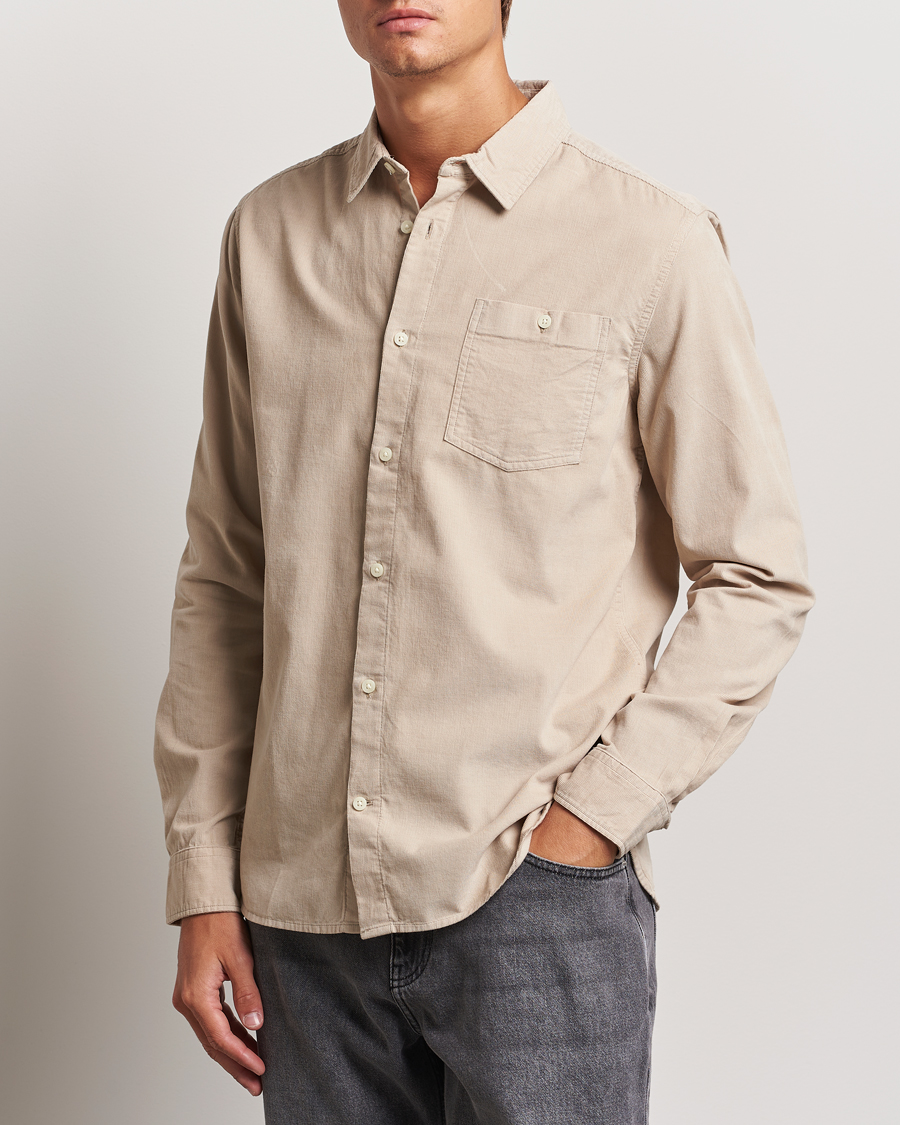 Mies | Kauluspaidat | KnowledgeCotton Apparel | Regular Fit Corduroy Shirt Beige