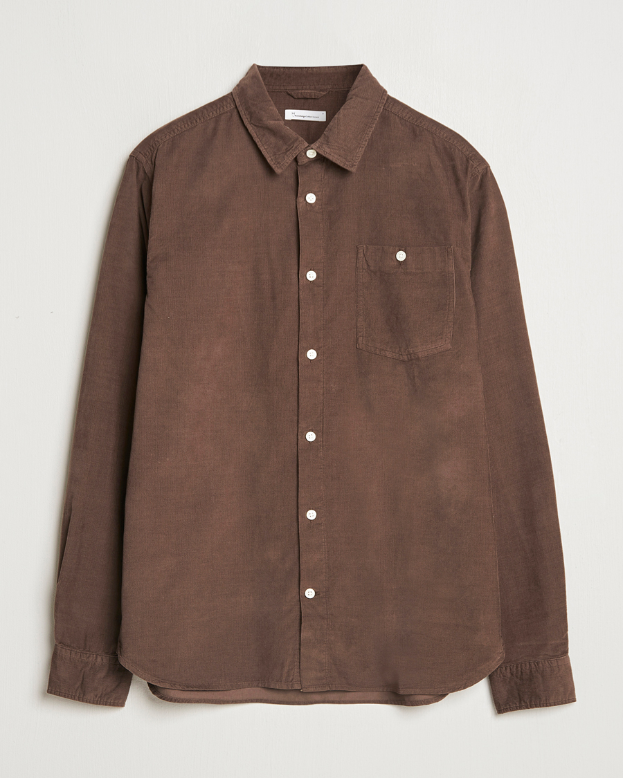 Mies | Kauluspaidat | KnowledgeCotton Apparel | Regular Fit Corduroy Shirt Brown