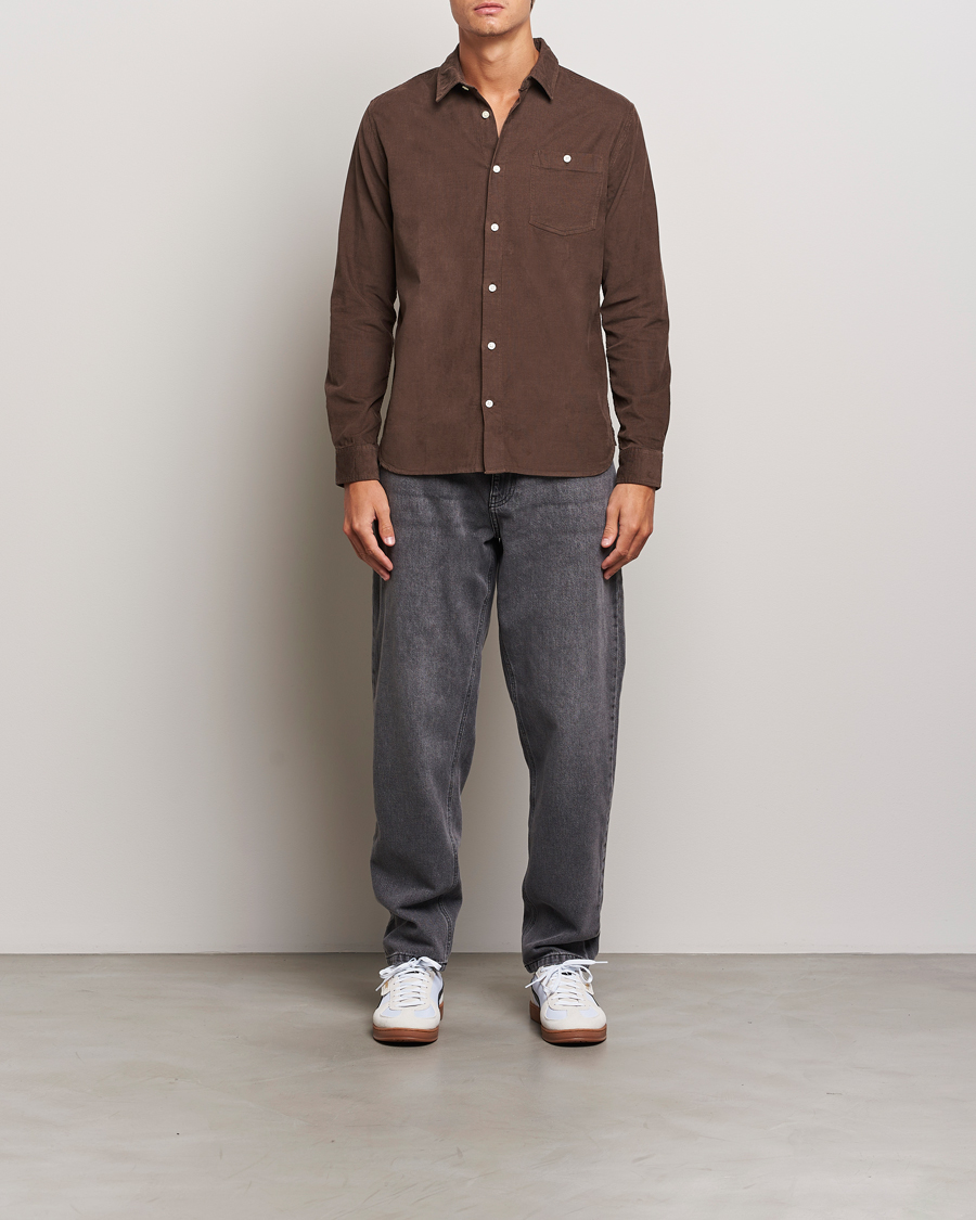 Mies | Kauluspaidat | KnowledgeCotton Apparel | Regular Fit Corduroy Shirt Brown