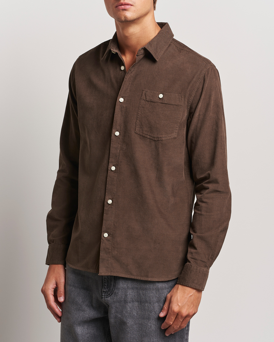 Mies | Kauluspaidat | KnowledgeCotton Apparel | Regular Fit Corduroy Shirt Brown