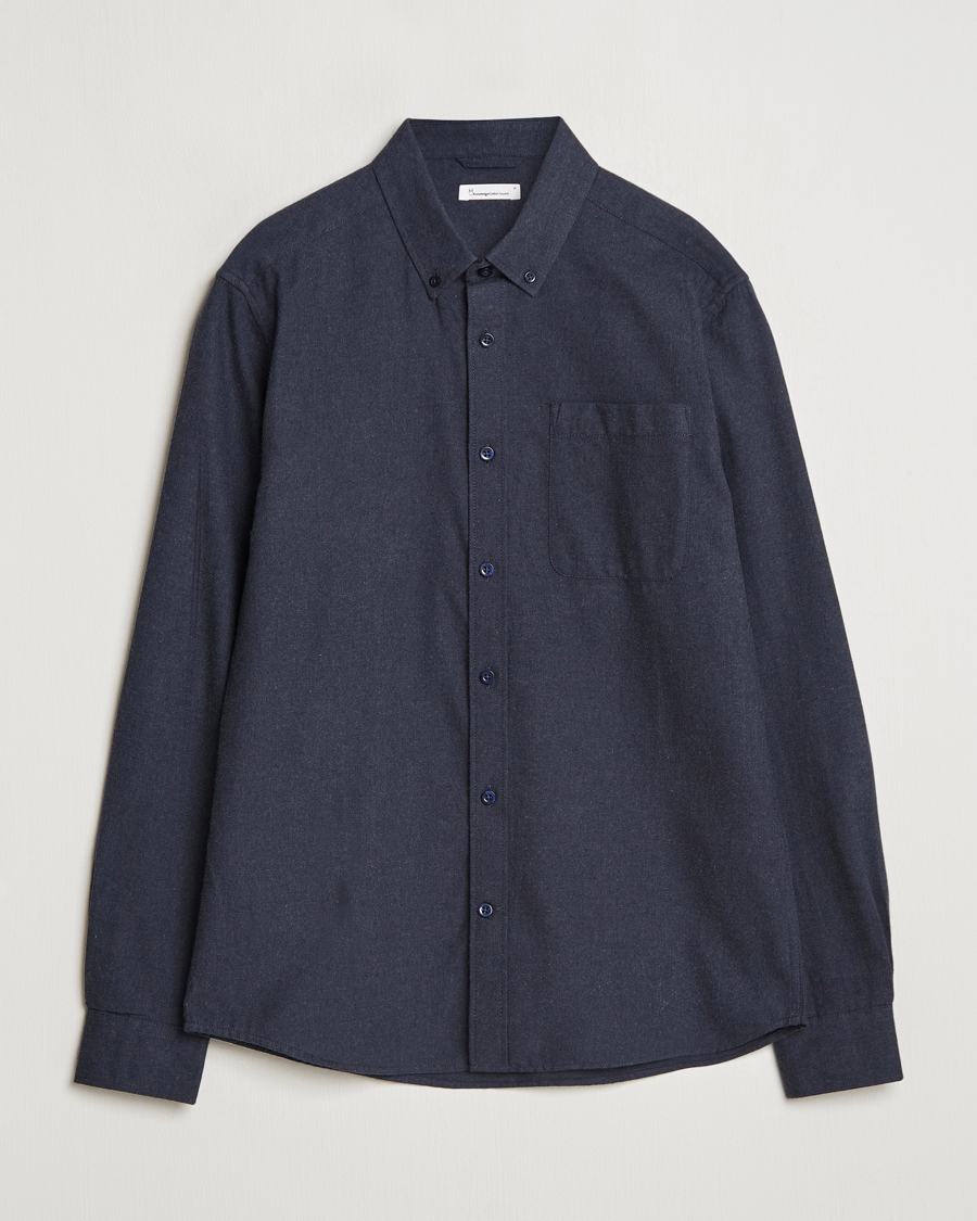 Mies | Kauluspaidat | KnowledgeCotton Apparel | Regular Fit Melange Flannel Shirt Navy