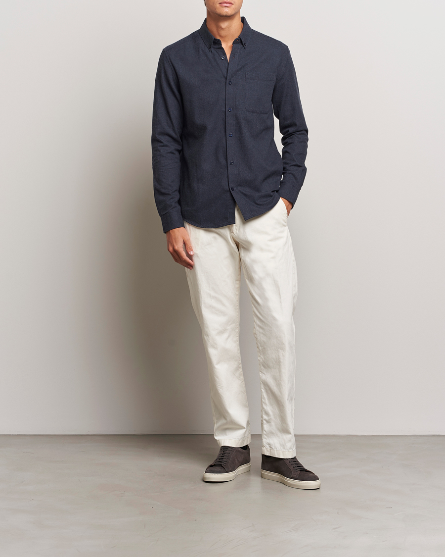 Mies | Kauluspaidat | KnowledgeCotton Apparel | Regular Fit Melange Flannel Shirt Navy