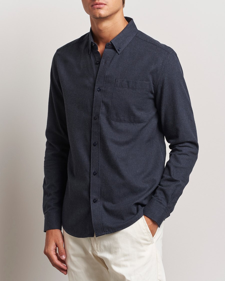 Mies | Kauluspaidat | KnowledgeCotton Apparel | Regular Fit Melange Flannel Shirt Navy