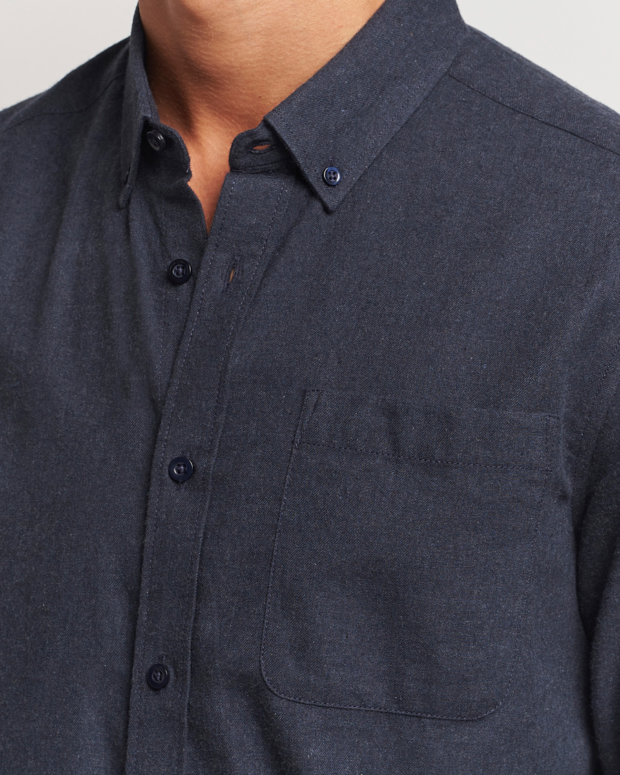 Mies | Kauluspaidat | KnowledgeCotton Apparel | Regular Fit Melange Flannel Shirt Navy