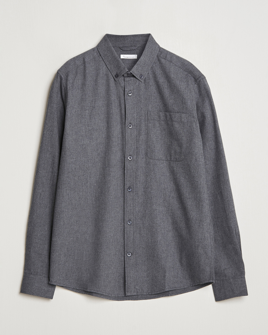 Mies | Kauluspaidat | KnowledgeCotton Apparel | Regular Fit Melange Flannel Shirt Grey