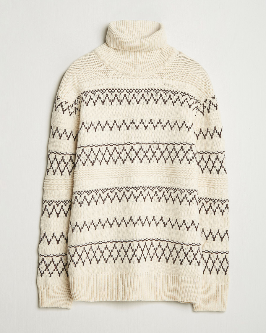 Mies | Puserot | KnowledgeCotton Apparel | Knitted Pattern Lambswool Rollneck Off White