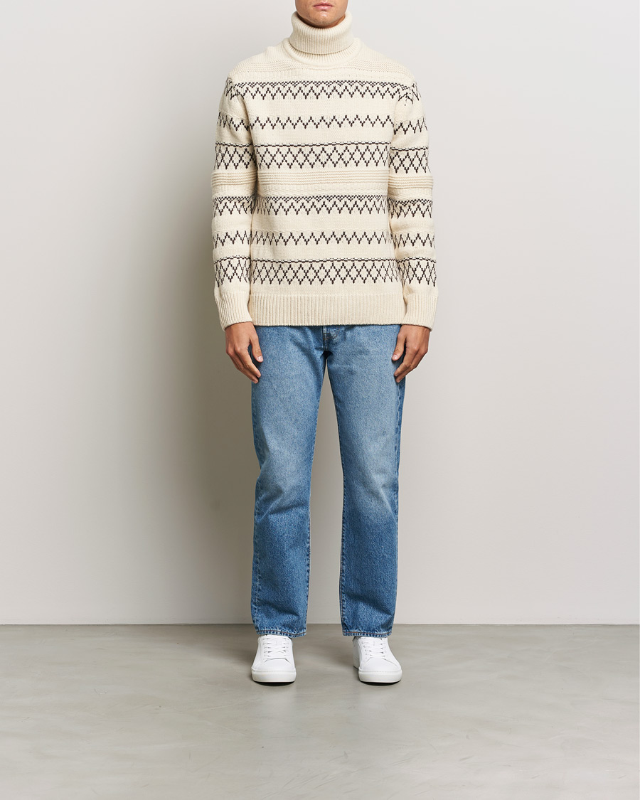 Mies | Puserot | KnowledgeCotton Apparel | Knitted Pattern Lambswool Rollneck Off White