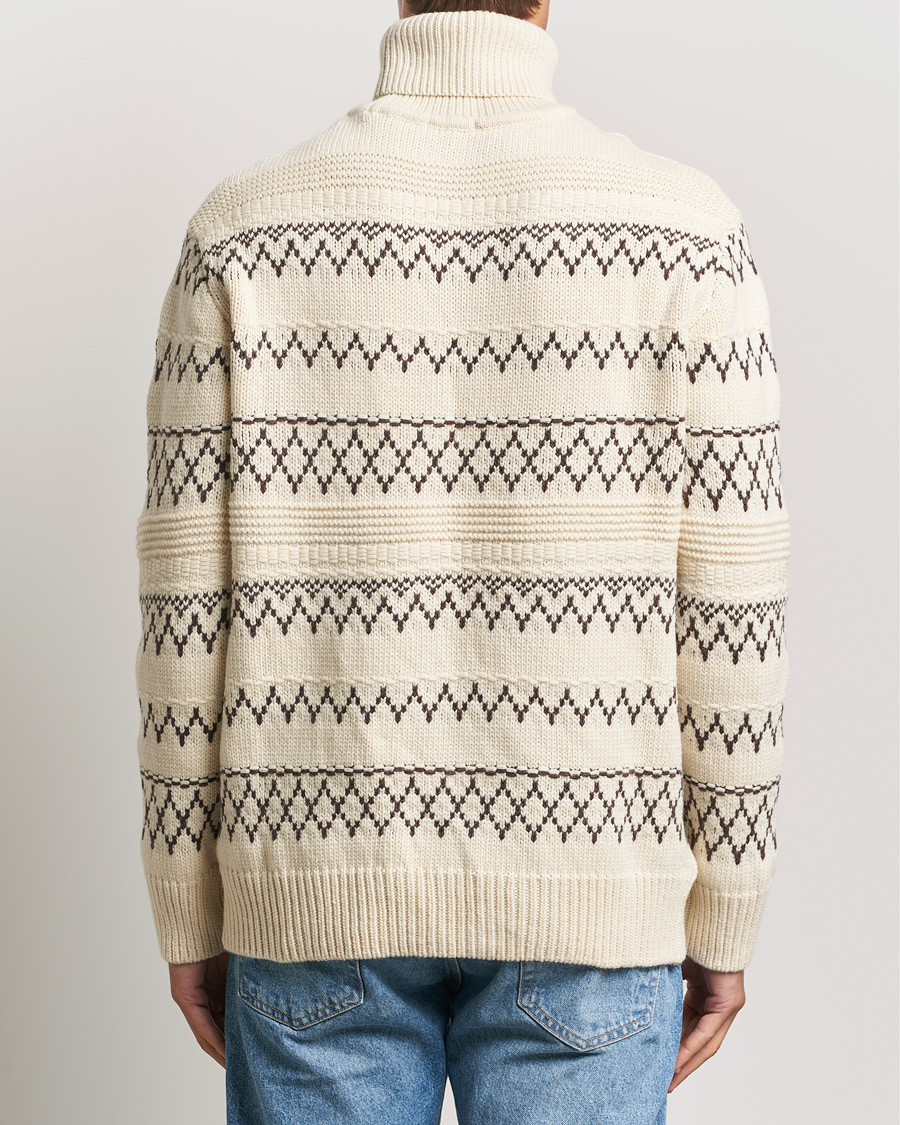 Mies | Puserot | KnowledgeCotton Apparel | Knitted Pattern Lambswool Rollneck Off White