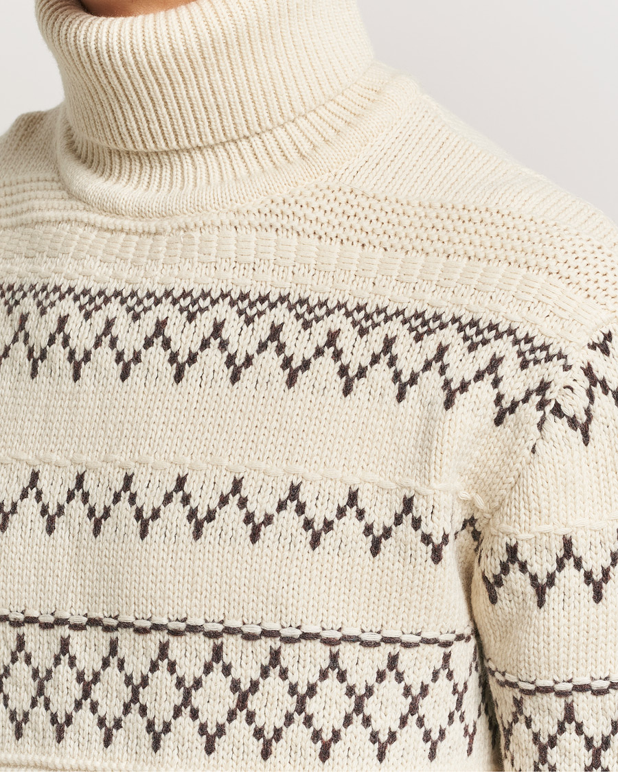Mies | Puserot | KnowledgeCotton Apparel | Knitted Pattern Lambswool Rollneck Off White