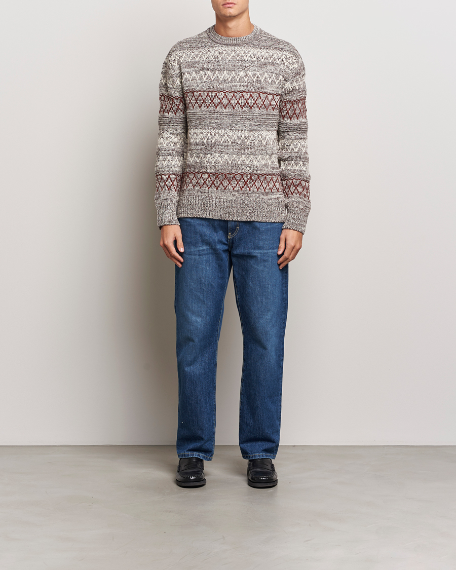Mies | Puserot | KnowledgeCotton Apparel | Knitted Pattern Lambswool Crewneck Brown