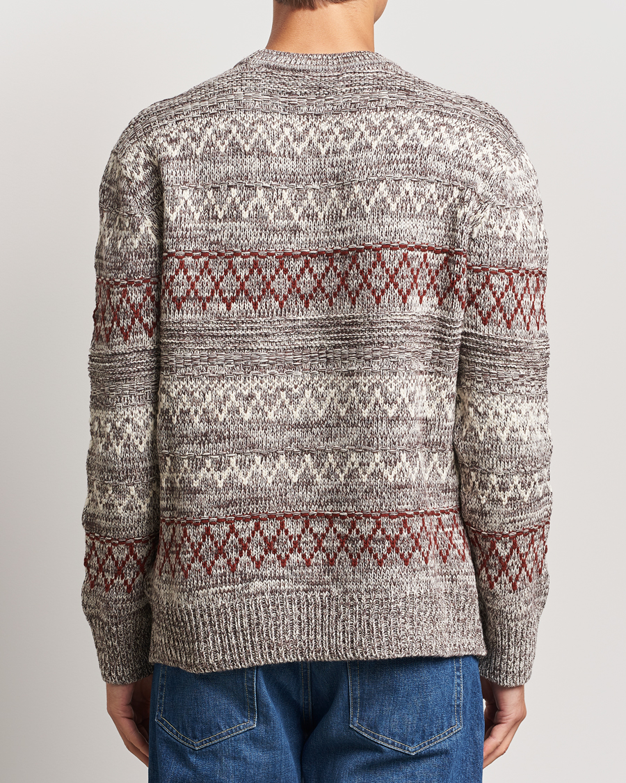 Mies | Puserot | KnowledgeCotton Apparel | Knitted Pattern Lambswool Crewneck Brown