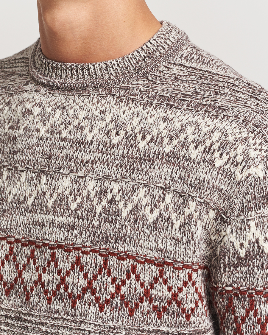 Mies | Puserot | KnowledgeCotton Apparel | Knitted Pattern Lambswool Crewneck Brown