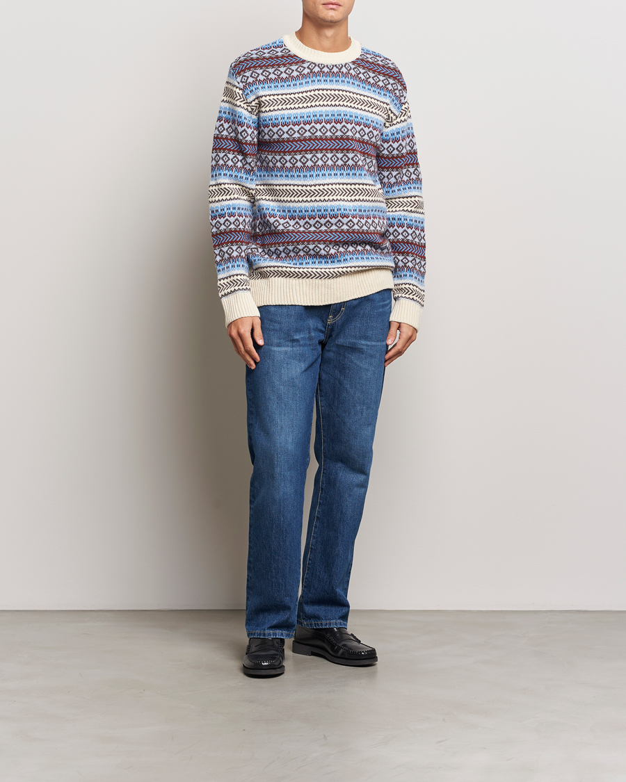 Mies | Puserot | KnowledgeCotton Apparel | Fairisle Knitted Crewneck Off White