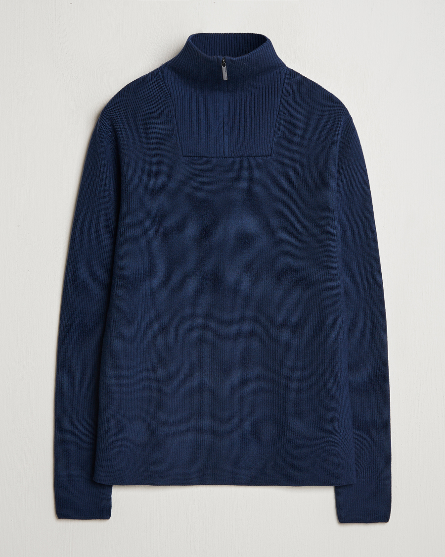 Mies | Puserot | KnowledgeCotton Apparel | Heavy Lambswool Half Zip Navy