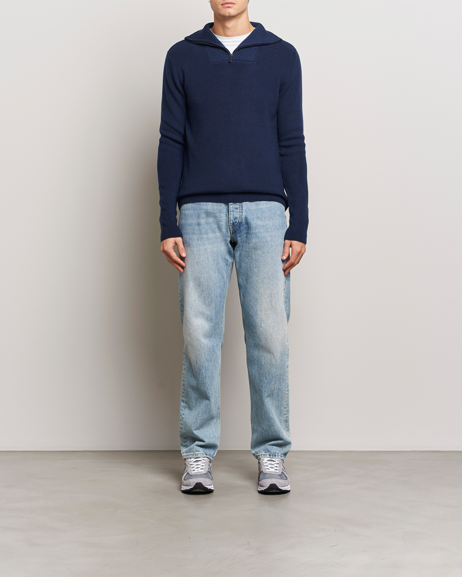 Mies | Puserot | KnowledgeCotton Apparel | Heavy Lambswool Half Zip Navy