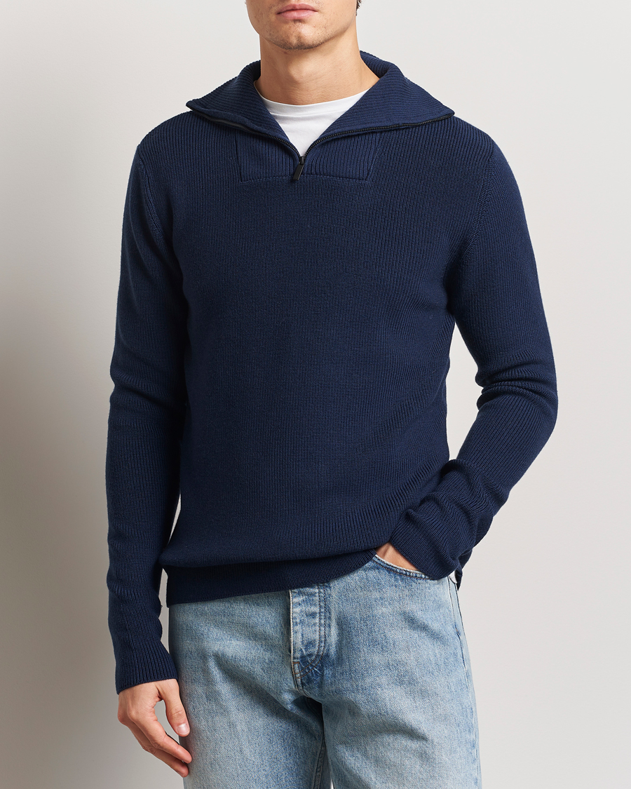 Mies | Puserot | KnowledgeCotton Apparel | Heavy Lambswool Half Zip Navy