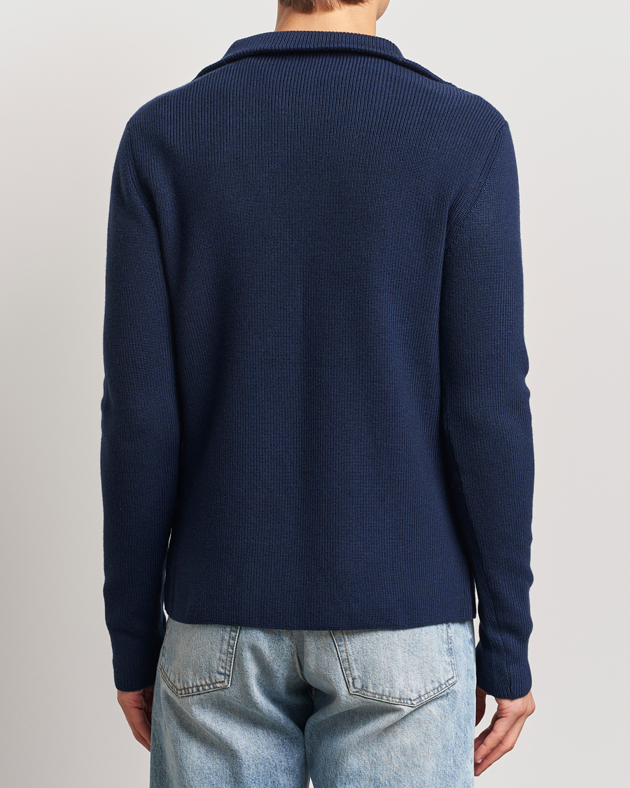 Mies | Puserot | KnowledgeCotton Apparel | Heavy Lambswool Half Zip Navy