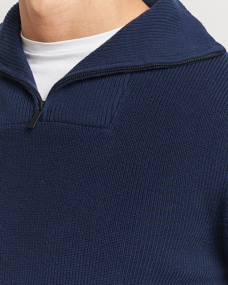 Mies | Puserot | KnowledgeCotton Apparel | Heavy Lambswool Half Zip Navy
