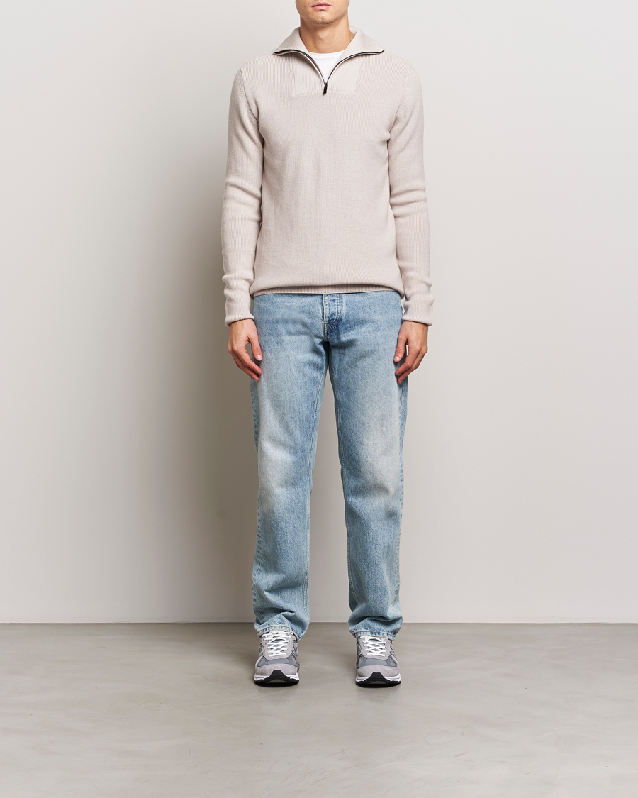 Mies | Puserot | KnowledgeCotton Apparel | Heavy Lambswool Half Zip Off White