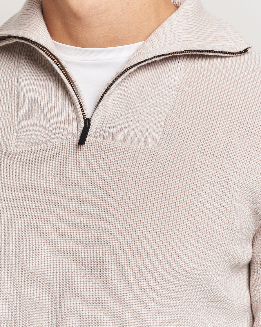 Mies | Puserot | KnowledgeCotton Apparel | Heavy Lambswool Half Zip Off White
